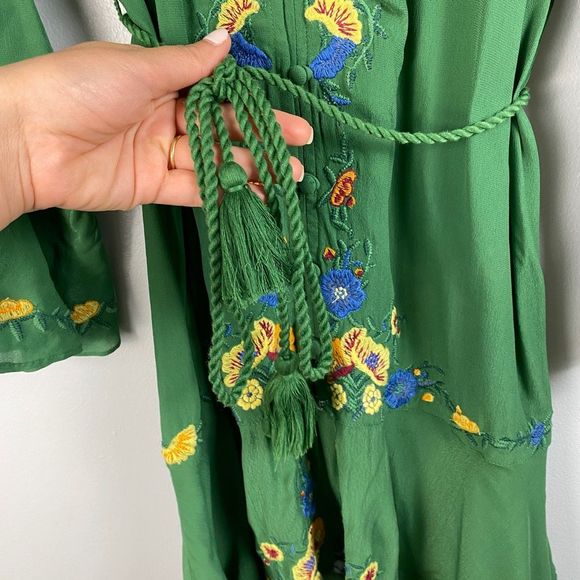 Farm Rio Jessalyn Embroidered Floral Belted Dress Green - Picture 10 of 12